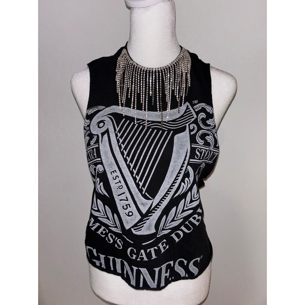 Guiness rhinestone fringe crop tank - Picture 1 of 1